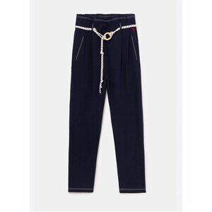 Desigual Baggy Trouser Pants Navy Coastal Preppy Cord Belt Small